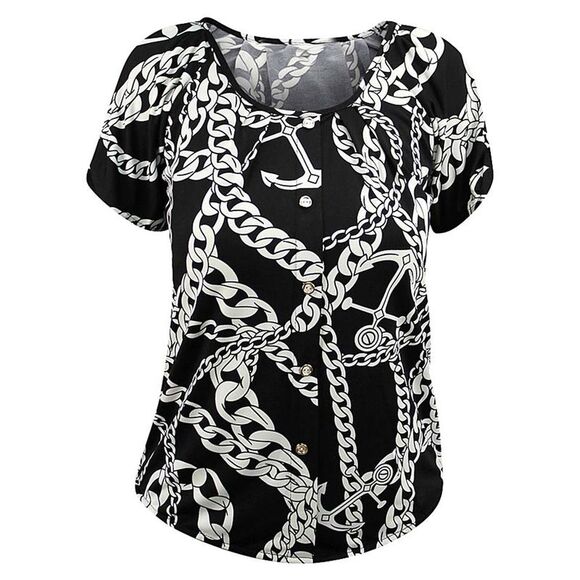 Nautical Faux Button Down Anchor Chain Blouse - Picture 1 of 3